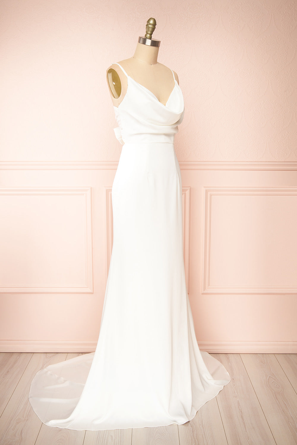 Elarielle | Tie-Back White Cowl Neck Wedding Gown