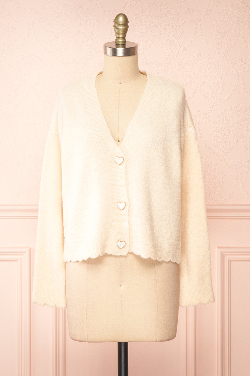 Elarisse Ivory Knit Cardigan w/ Heart Buttons | Boutique 1861 front view