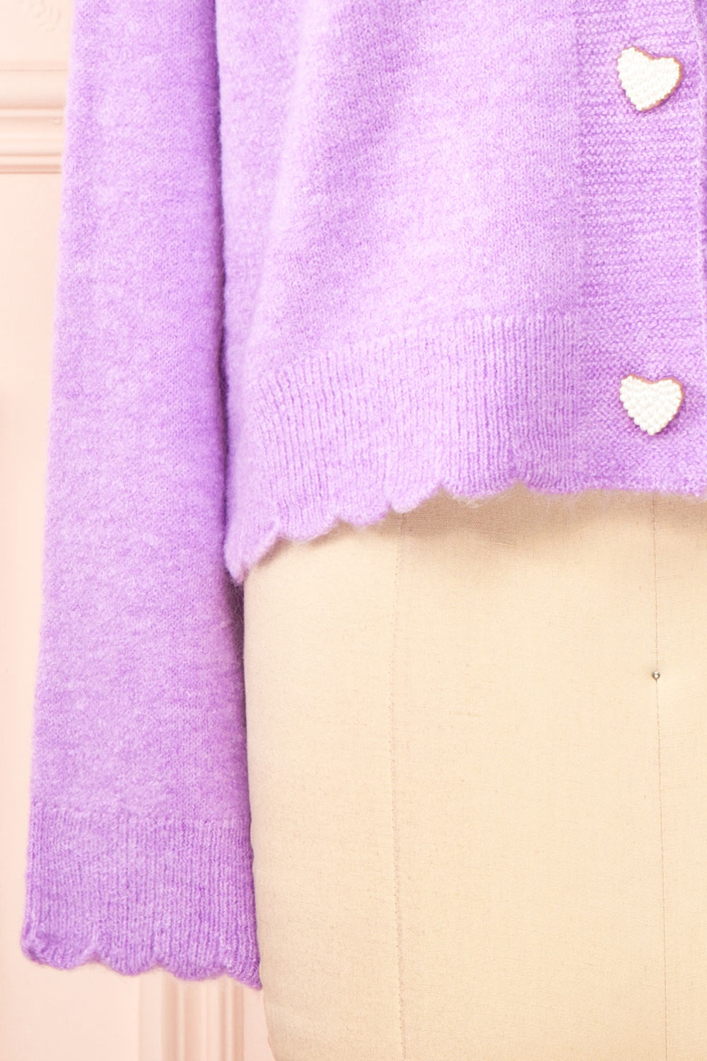 Elarisse Lilac Knit Cardigan w/ Heart Buttons | Boutique 1861 bottom