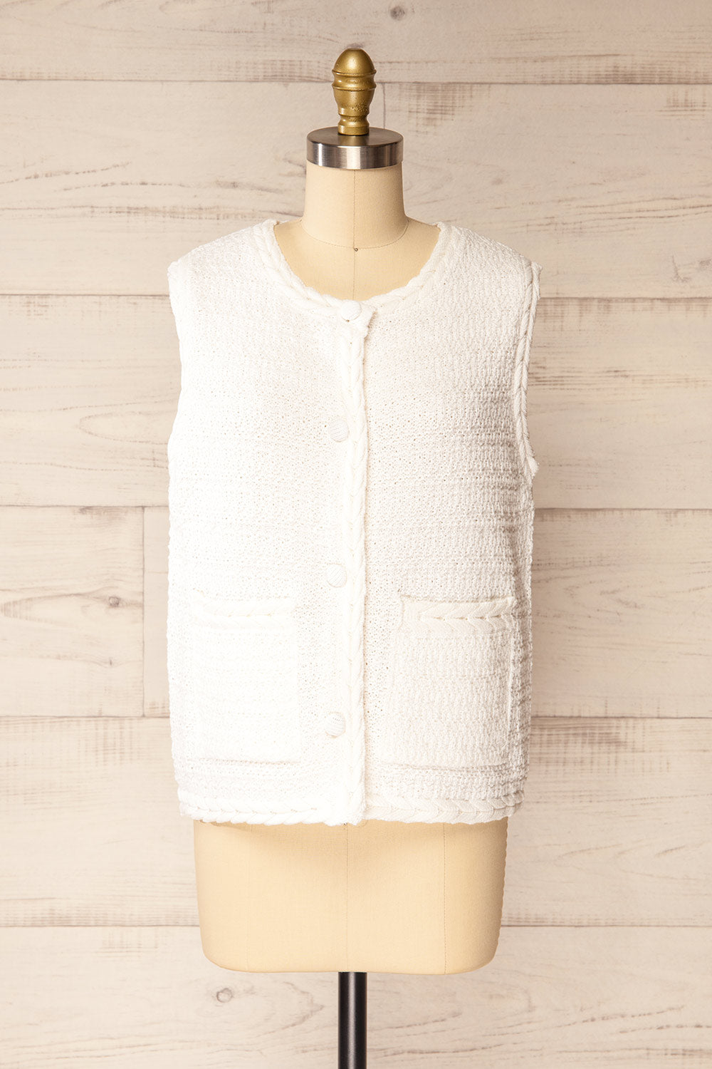 Eldoret Ivory Textured Sleeveless Top | La petite garçonne front view