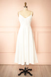 Elektra Ivory | V-Neck A-Line Midi Dress with Ajustable Strap