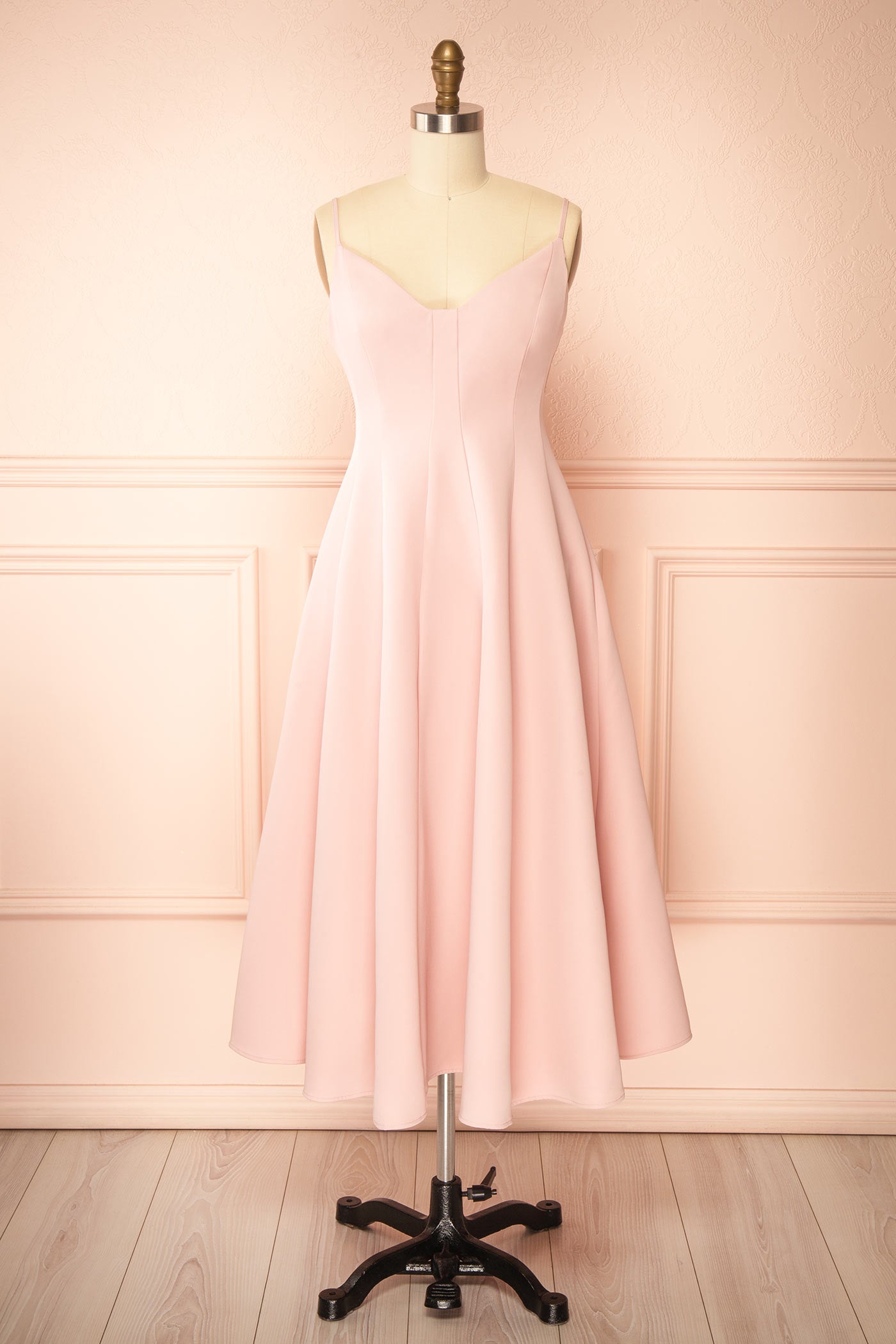 Elektra Pink | V-Neck A-Line Midi Dress with Ajustable Strap
