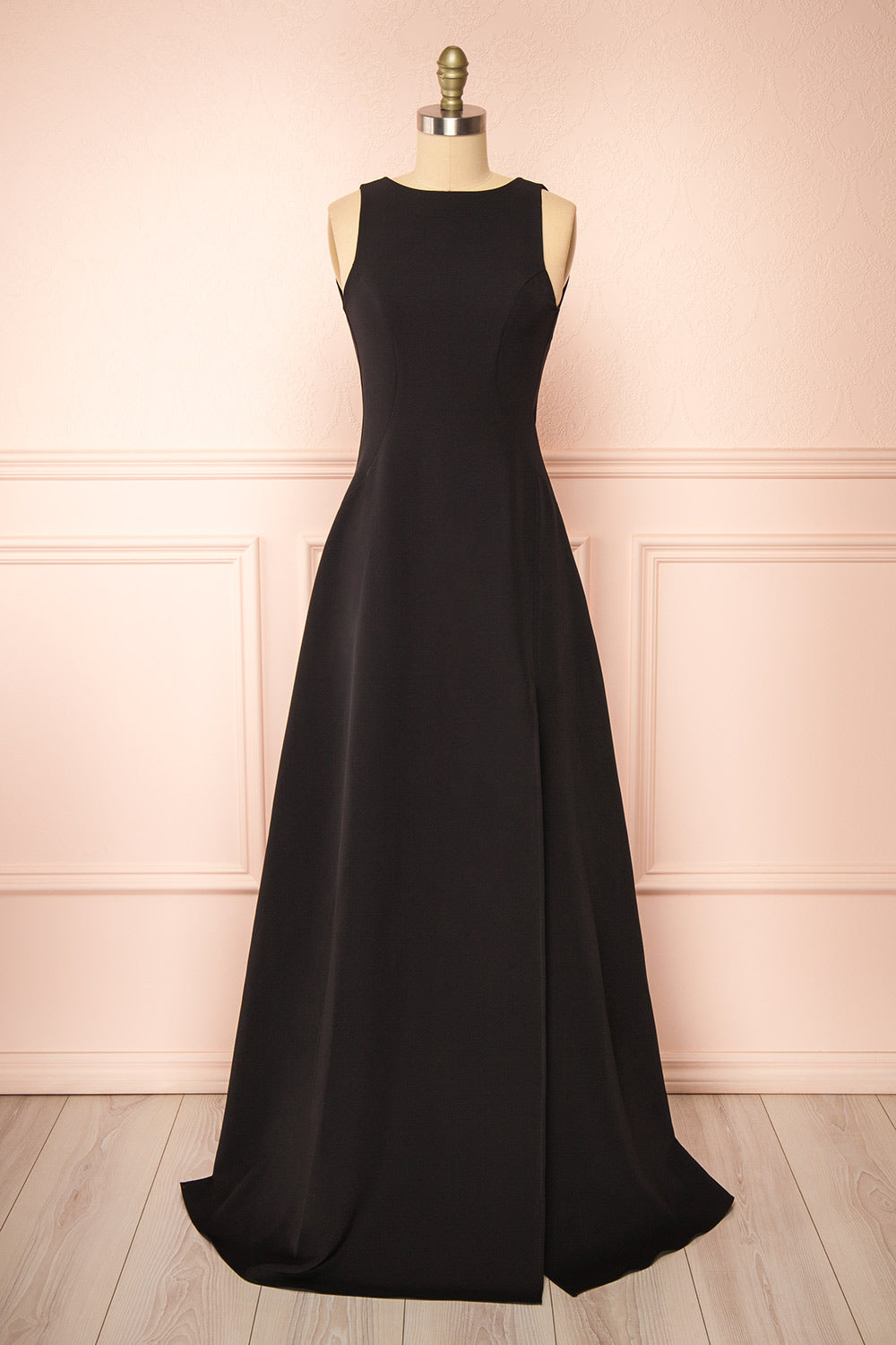 Elenova Black High Neck Gown w/ Train | Boutique 1861 front view