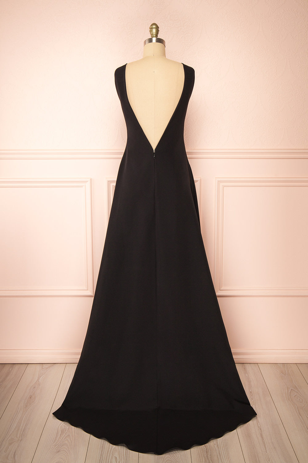 Elenova Black High Neck Gown w/ Train | Boutique 1861 back view