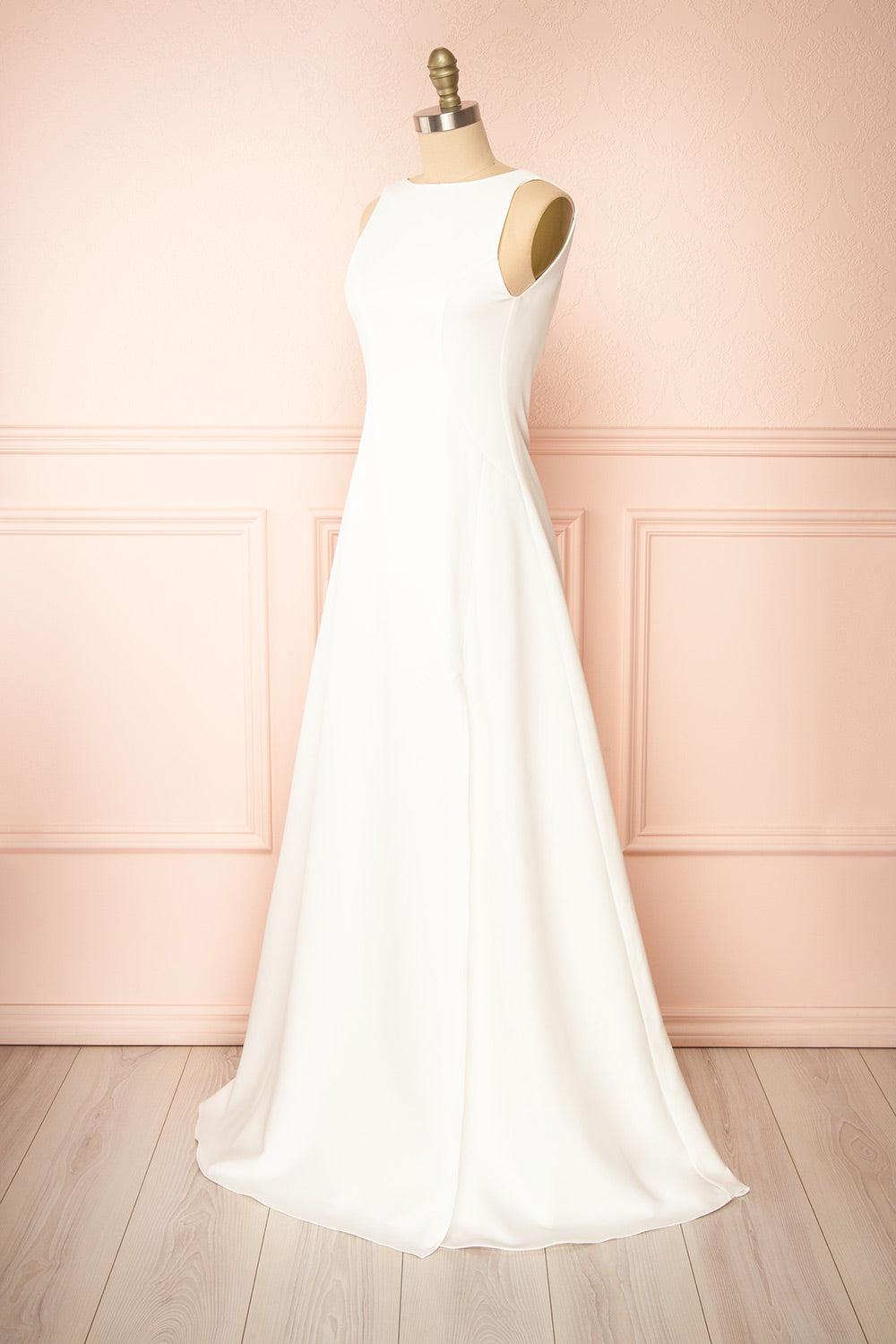 Elenova White High Neck Gown w/ Train | Boudoir 1861 side view