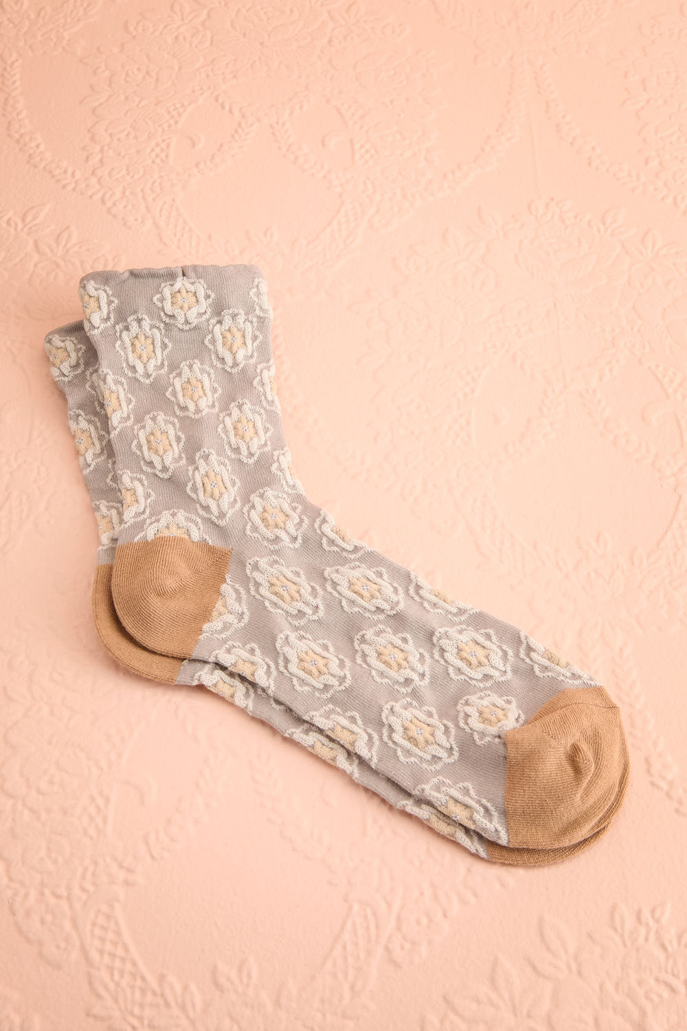 Elia Beige Floral Socks with Ruffled Hem | Boutique 1861 view