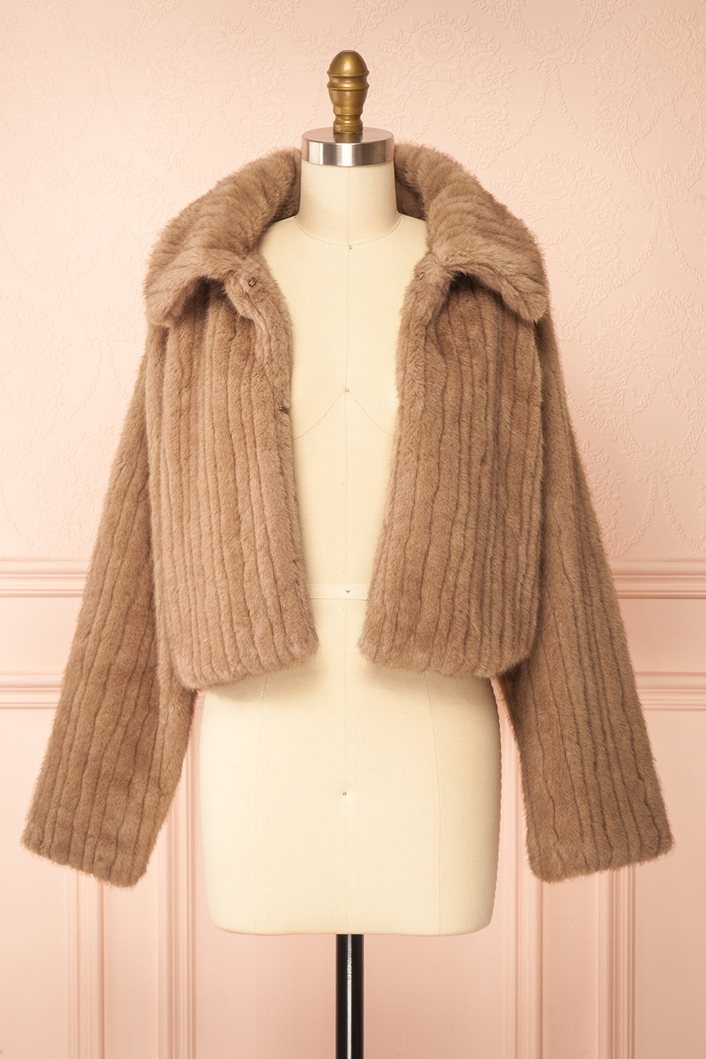 Elida Caramel Short Fake Fur Coat | Boudoir 1861 open view