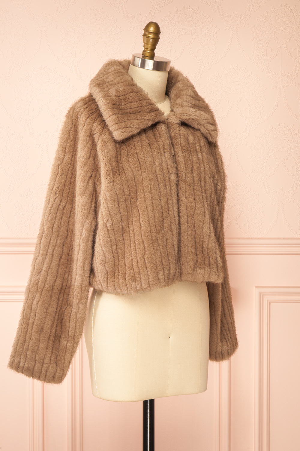 Elida Caramel Short Fake Fur Coat | Boudoir 1861 side