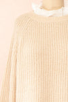 Eliona Beige Knit Sweater w/ Embroidered Openwork Collar | Boutique 1861 close-up