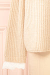 Eliona Beige Knit Sweater w/ Embroidered Openwork Collar | Boutique 1861 sleeve
