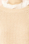 Eliona Beige Knit Sweater w/ Embroidered Openwork Collar | Boutique 1861 fabric