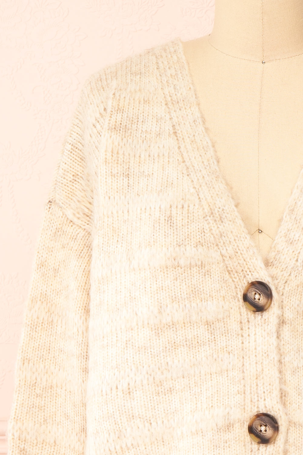 Elirian Beige Button-Up Knit Cardigan | Boutique 1861 front close-up