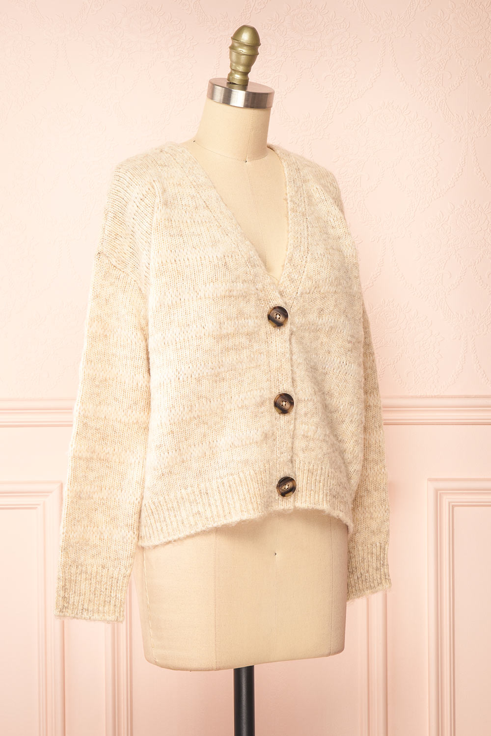 Elirian Beige Button-Up Knit Cardigan | Boutique 1861 side view