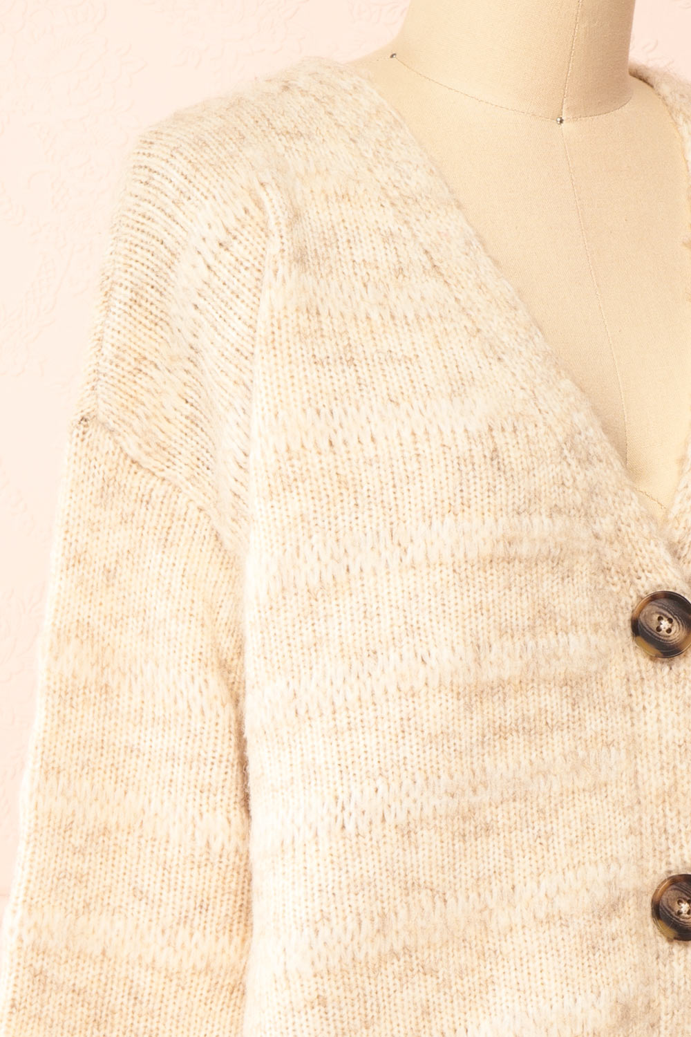 Elirian Beige Button-Up Knit Cardigan | Boutique 1861 side close-up