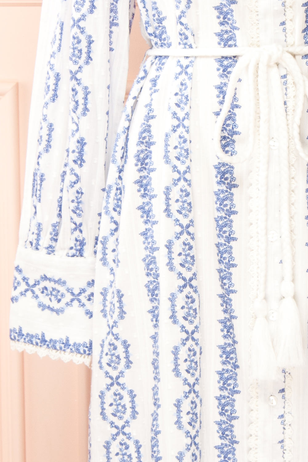 Eliris Long Floral White Dress w/ Long Sleeves | Boutique 1861  sleeve