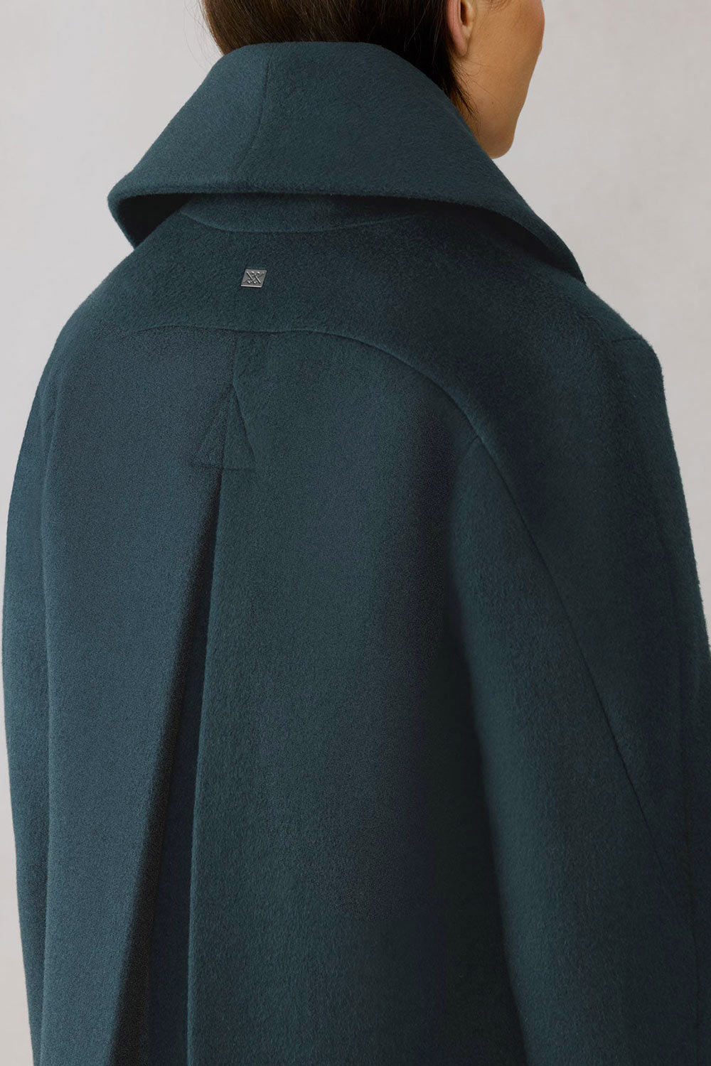 Ellisa Teal Short Wool Coat | La petite garçonne detail on model