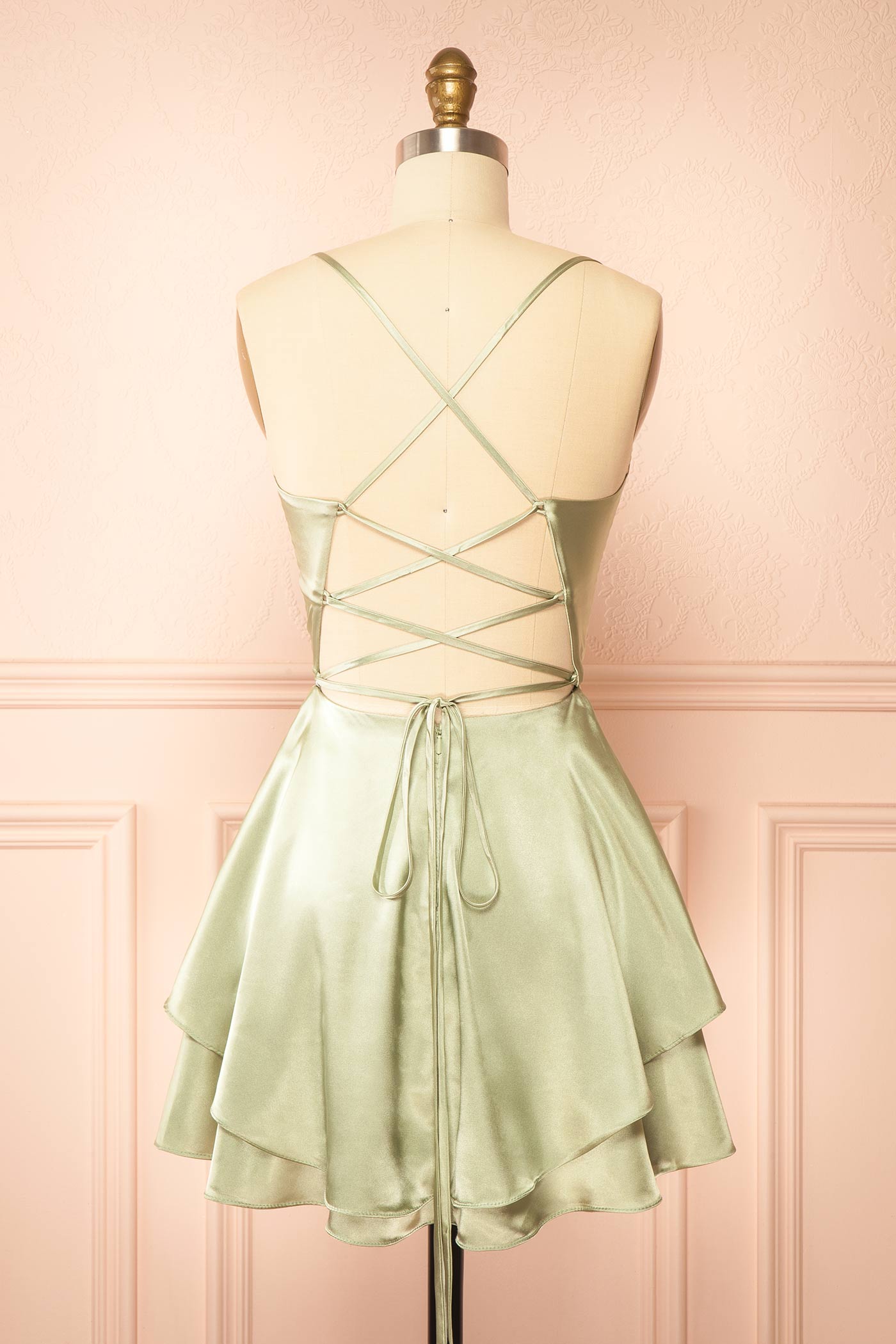 Ellya Sage | Satin Short Dress with Lace-Up Back
