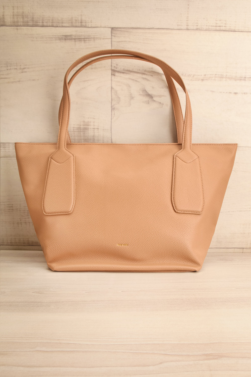 Elody Beige Vegan Leather Tote Bag | La petite garçonne front view