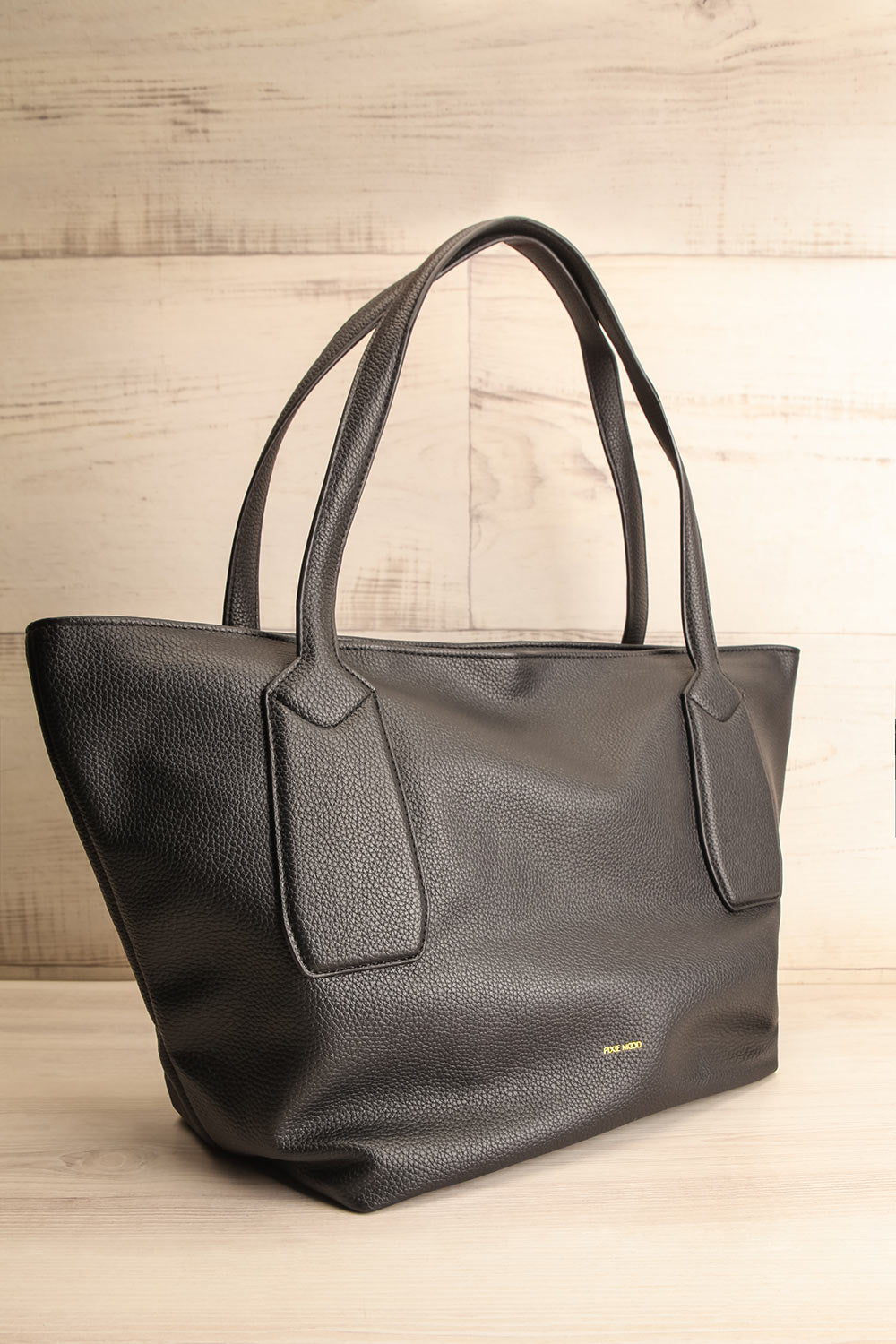 Elody Black Vegan Leather Tote Bag | La petite garçonne side view