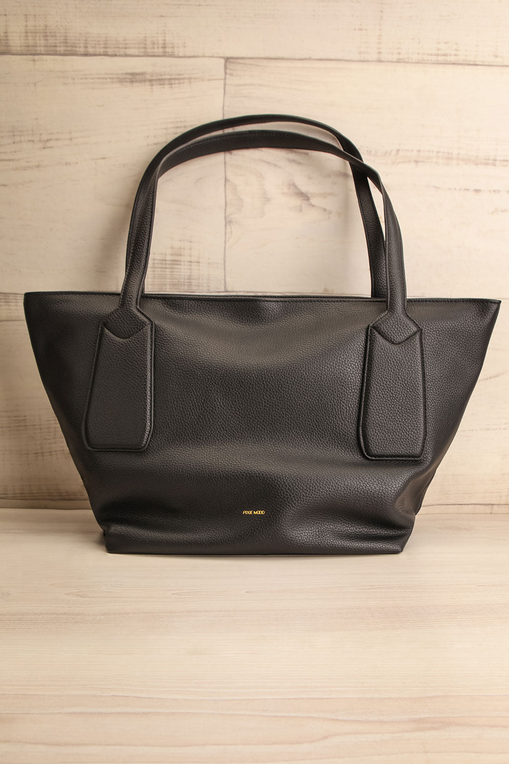 Elody Black Vegan Leather Tote Bag | La petite garçonne front view