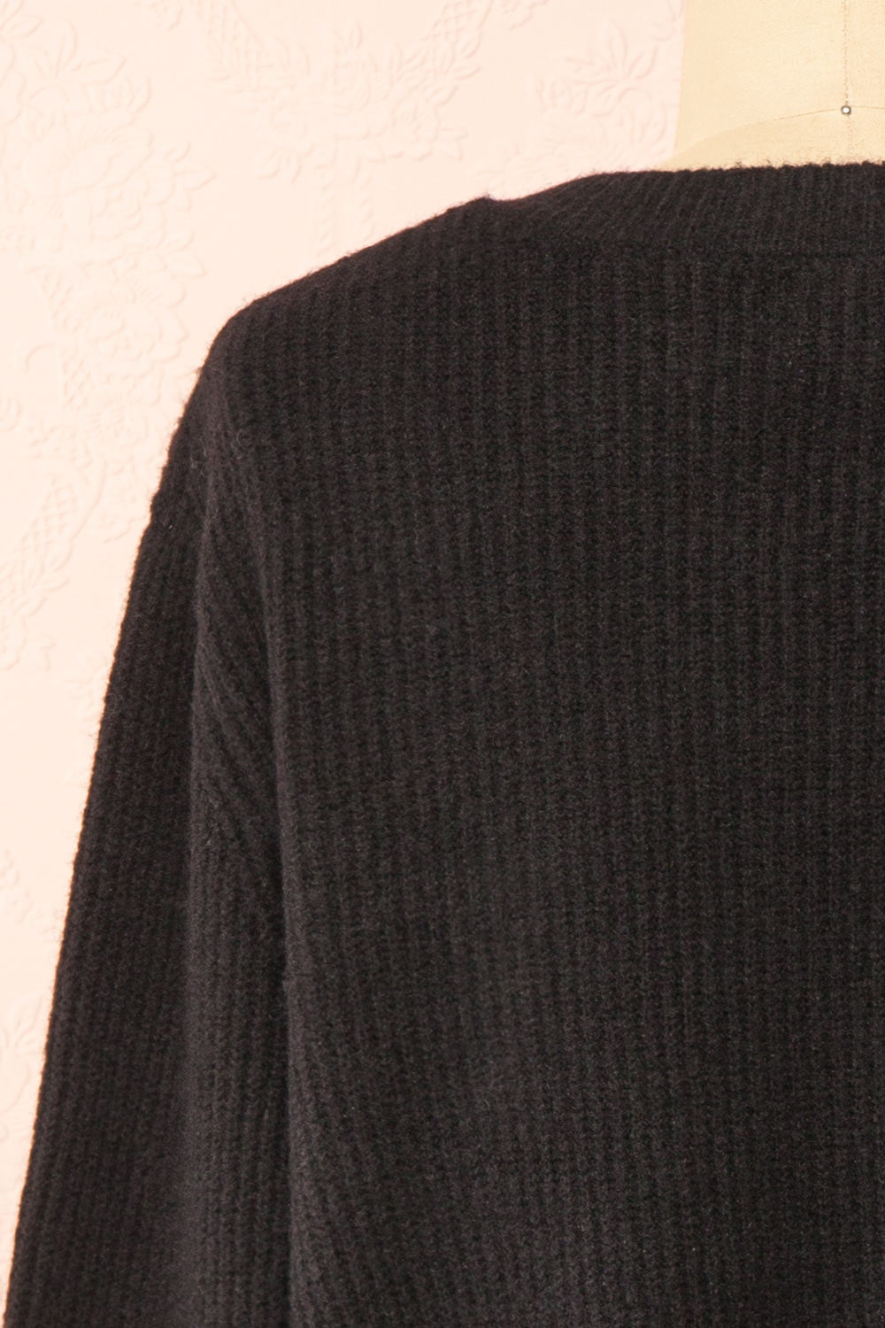 Elpida Black Knit Cardigan w/ Bows | Boutique 1861 back close-up