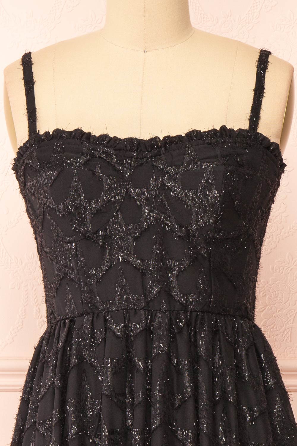 Elspeth Star Pattern Black Strapless Midi Dress | Boutique 1861 straps