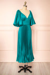 Elstree Midi Pleated Teal Dress | Boutique 1861 side view
