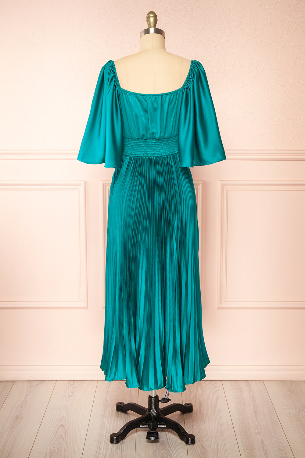 Elstree Midi Pleated Teal Dress | Boutique 1861 back view