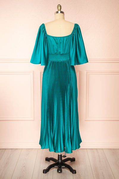 Elstree Midi Pleated Teal Dress | Boutique 1861 back view