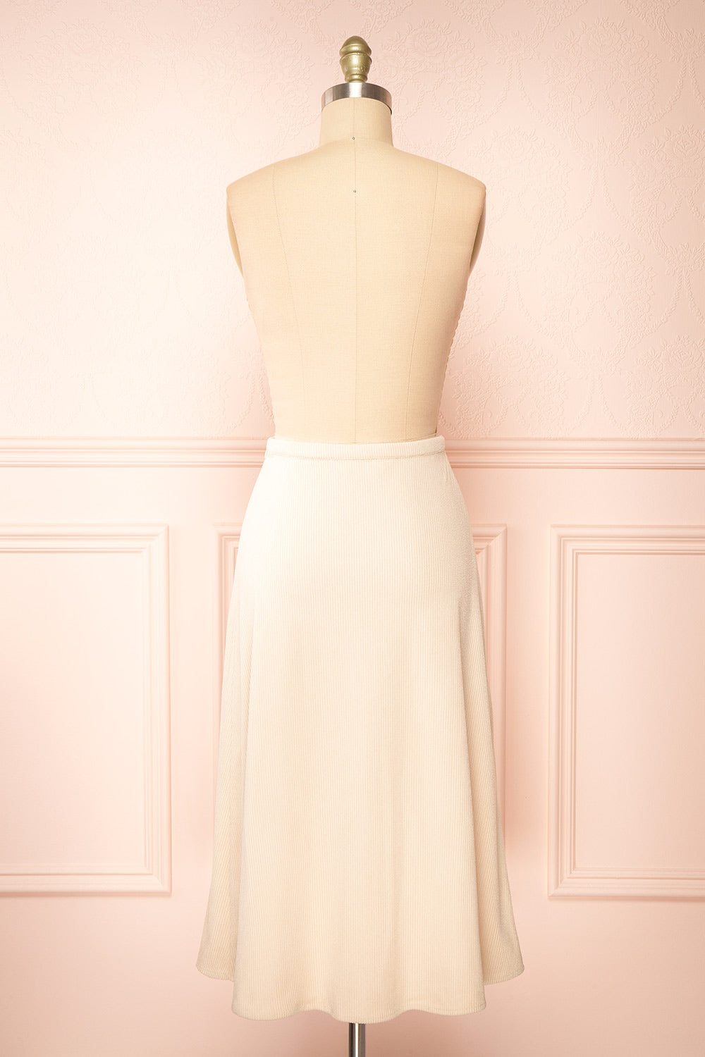 Elvandra Beige Corduroy A-line Midi Skirt | Boutique 1861 back view