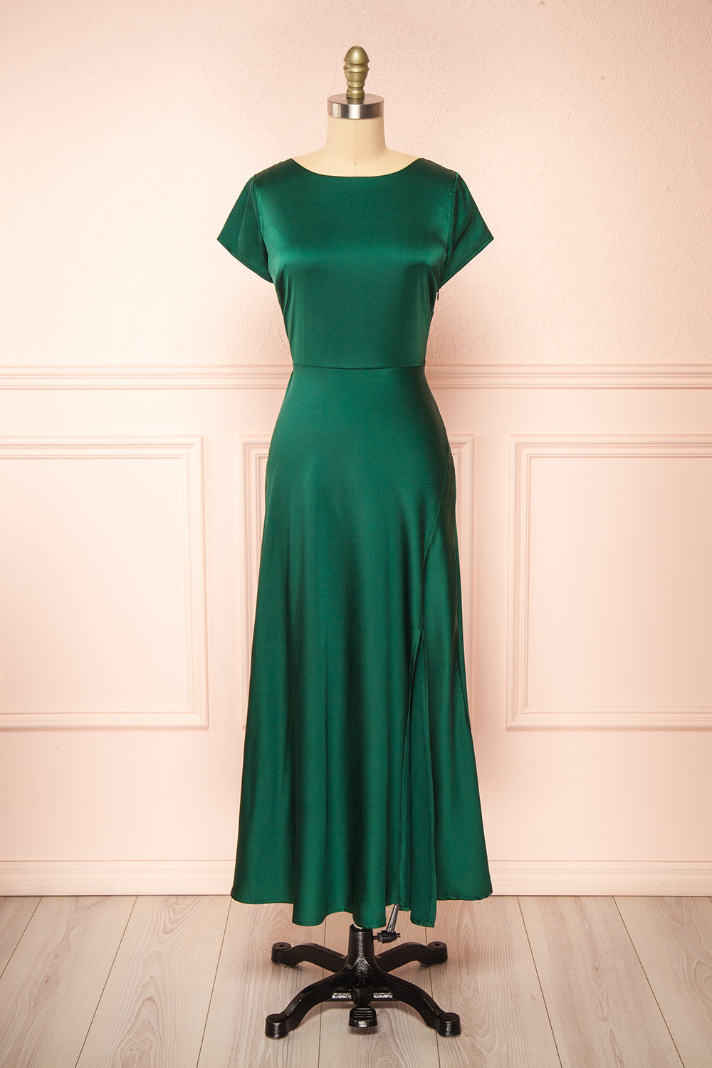 Elyrina Green Midi Satin Dress w/ Back Opening | Boutique 1861