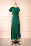 Elyrina Green Maxi Satin Dress w/ Back Opening | Boutique 1861  side view