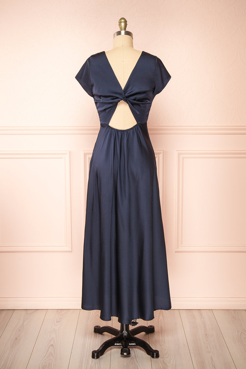 Elyrina Navy Maxi Satin Dress w/ Back Opening | Boutique 1861 back view