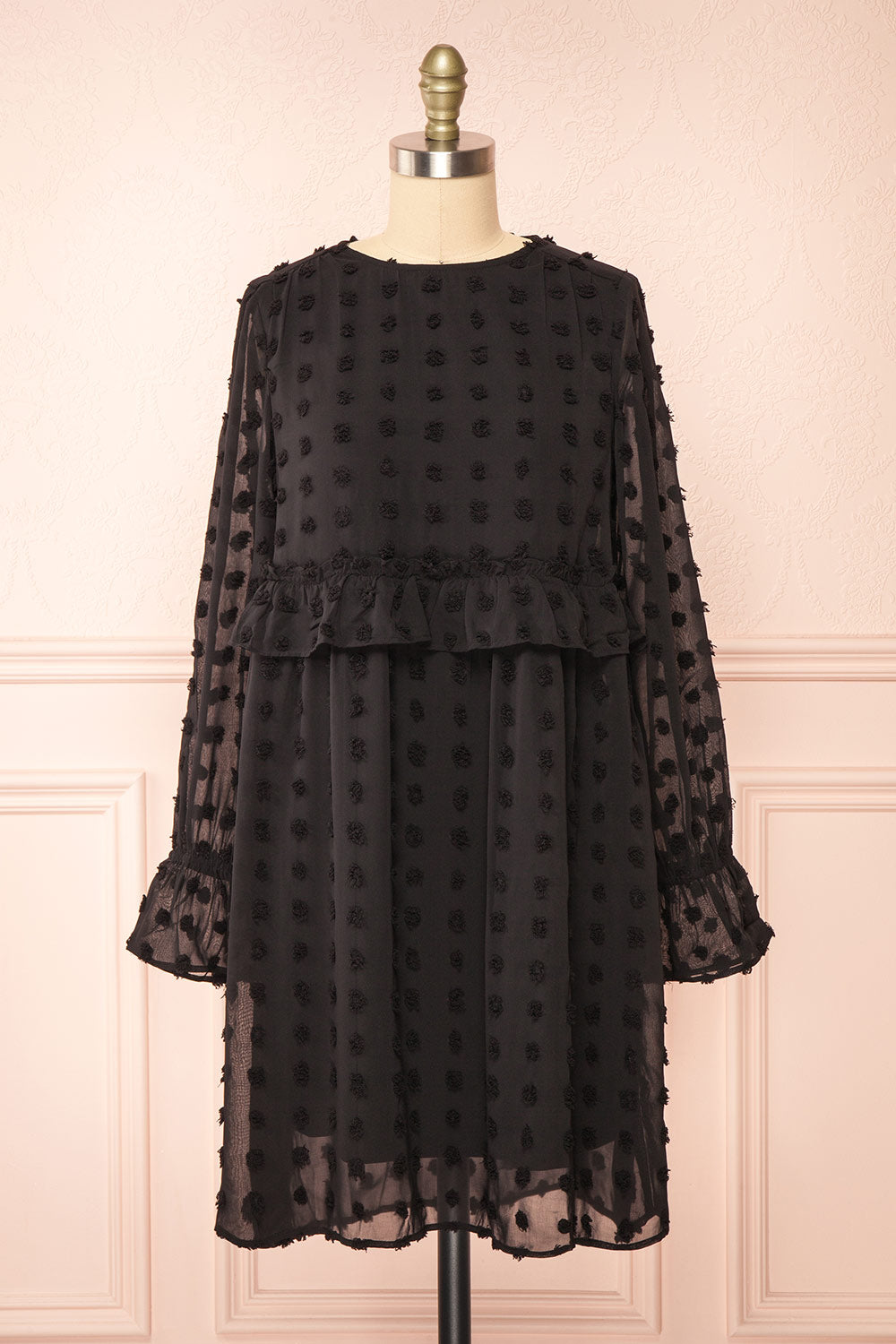 Elyris Black Loose Dotted Short Dress | Boutique 1861 Elyris Black Loose Dotted Short Dress | Boutique 1861