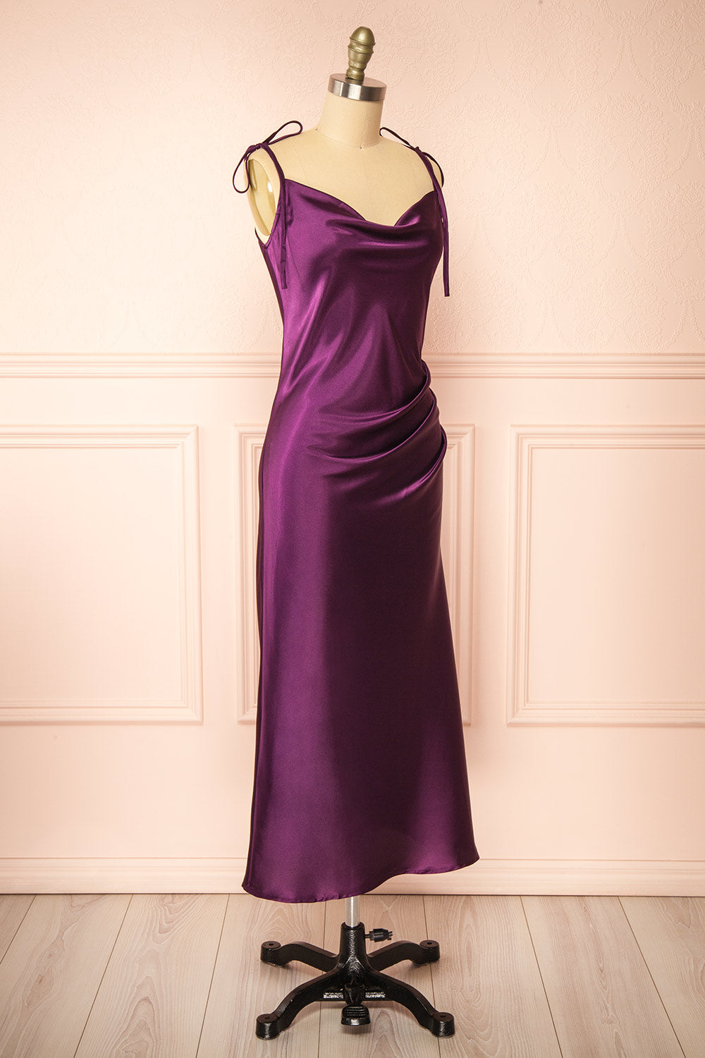 Elyse Purple Cowl Neck Midi Dress | Boutique 1861 side view