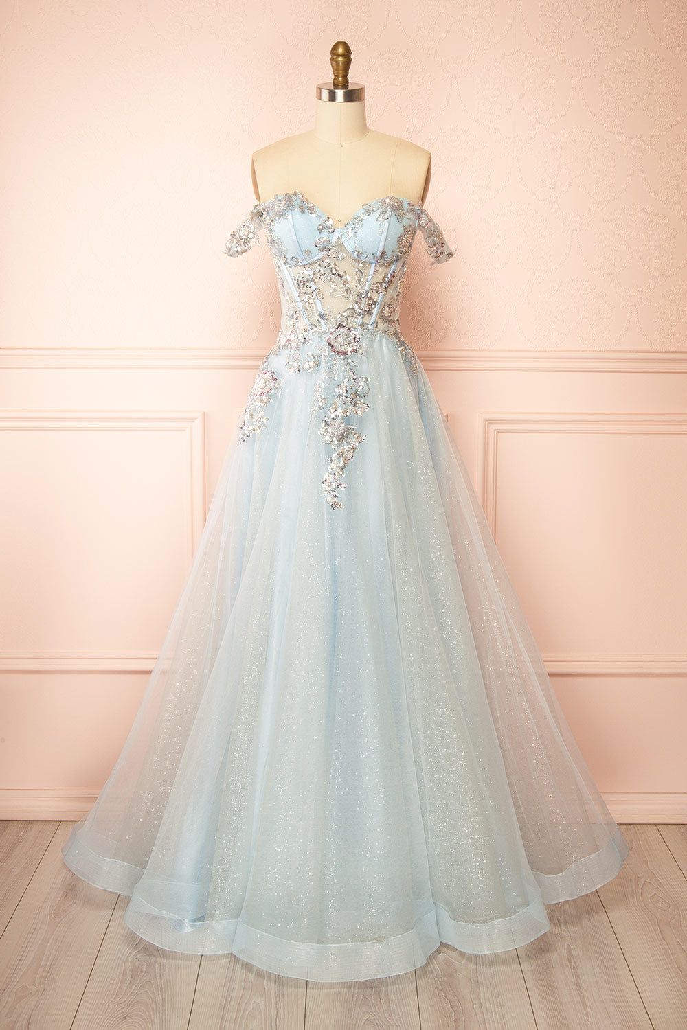 Emerie Blue Translucent A-Line Corset Dress | Boutique 1861 front view