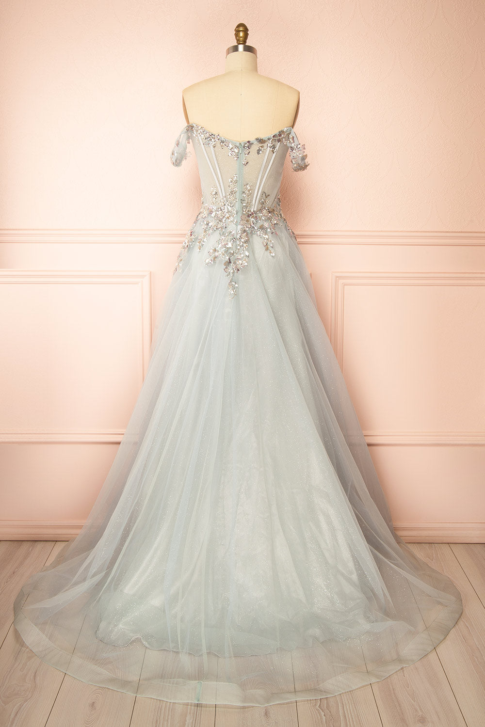 Emerie Sage Translucent A-Line Corset Dress | Boutique 1861 back view