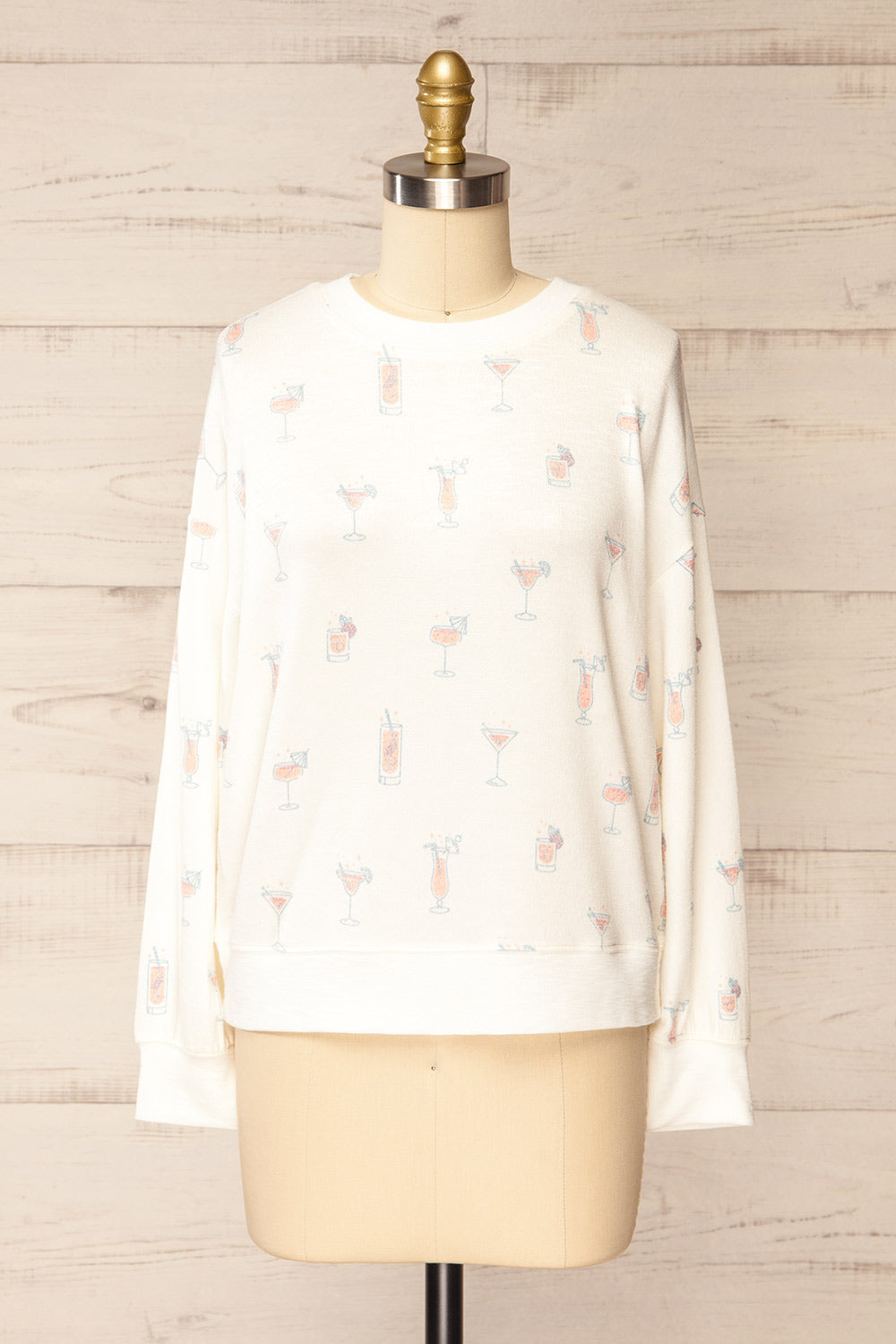 Emery Ivory Sweater w/ Cocktails Print | La petite garçonne front view