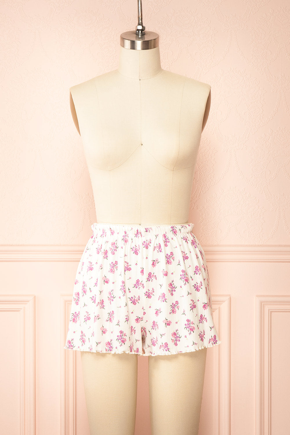 Emmalia White Pyjama Shorts w/ Floral Print | Boutique 1861 front view