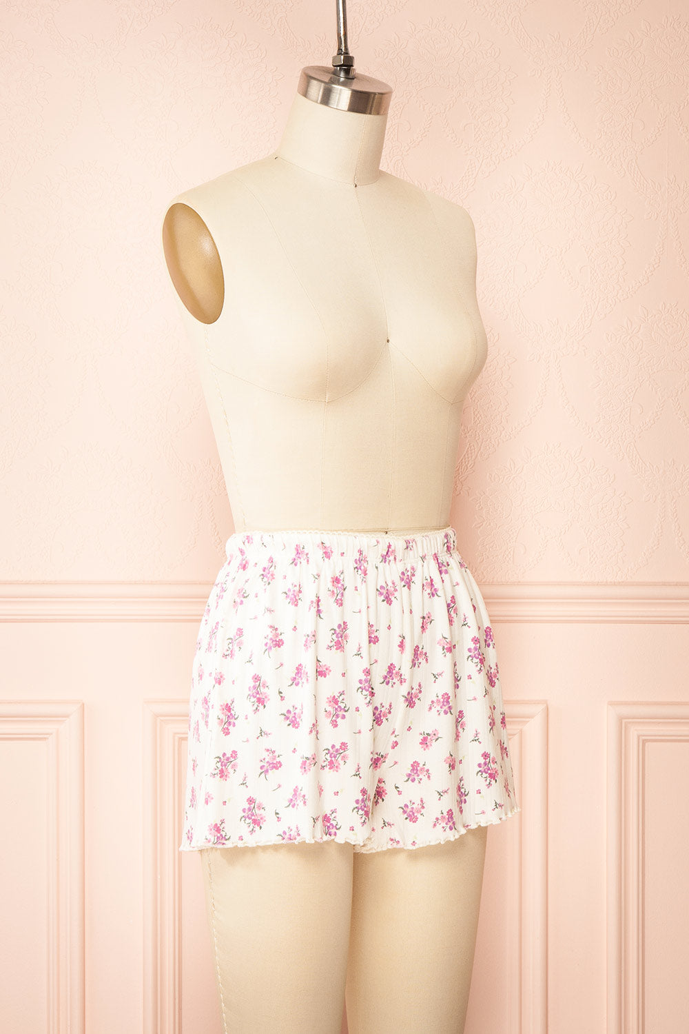 Emmalia White Pyjama Shorts w/ Floral Print | Boutique 1861 side view