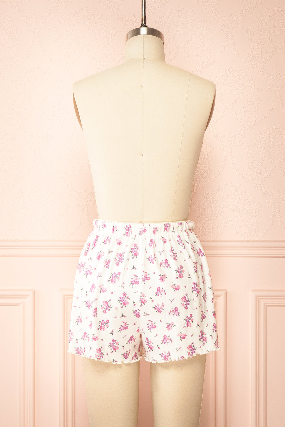 Emmalia White Pyjama Shorts w/ Floral Print | Boutique 1861 back view