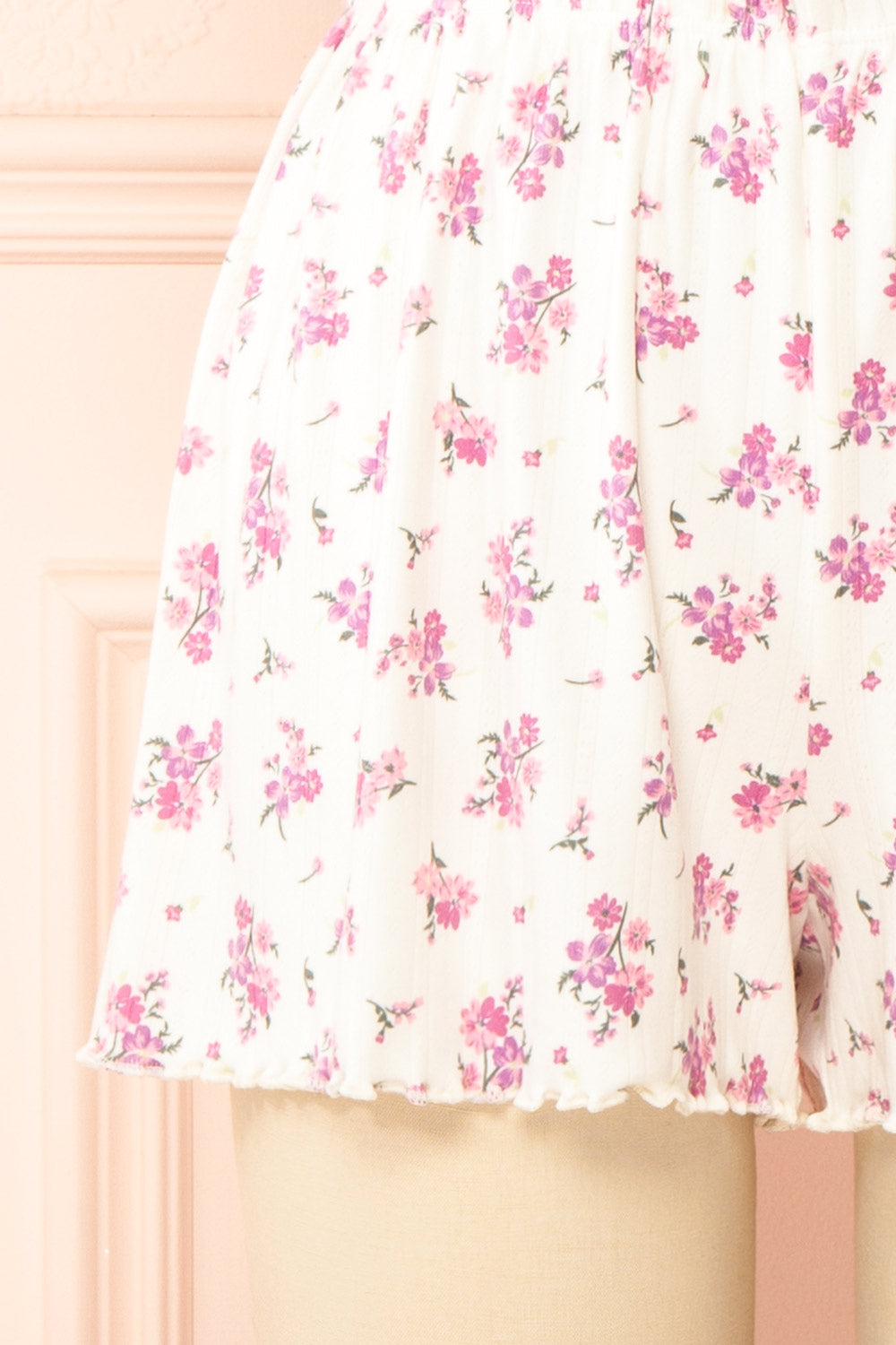 Emmalia White Pyjama Shorts w/ Floral Print | Boutique 1861 bottom