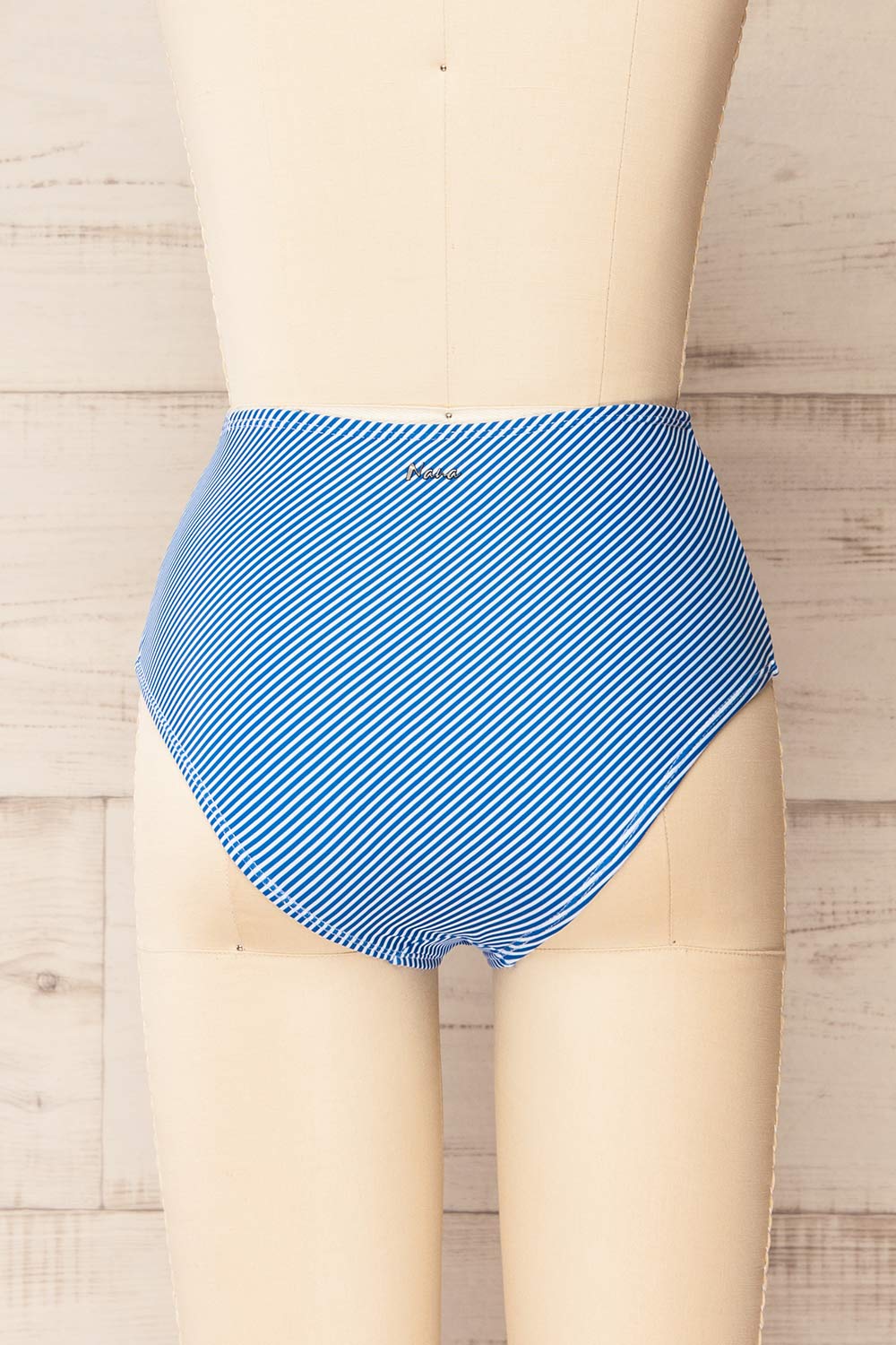 Engel Stripes Blue High-Waisted Bikini Bottom | La petite garçonne back view