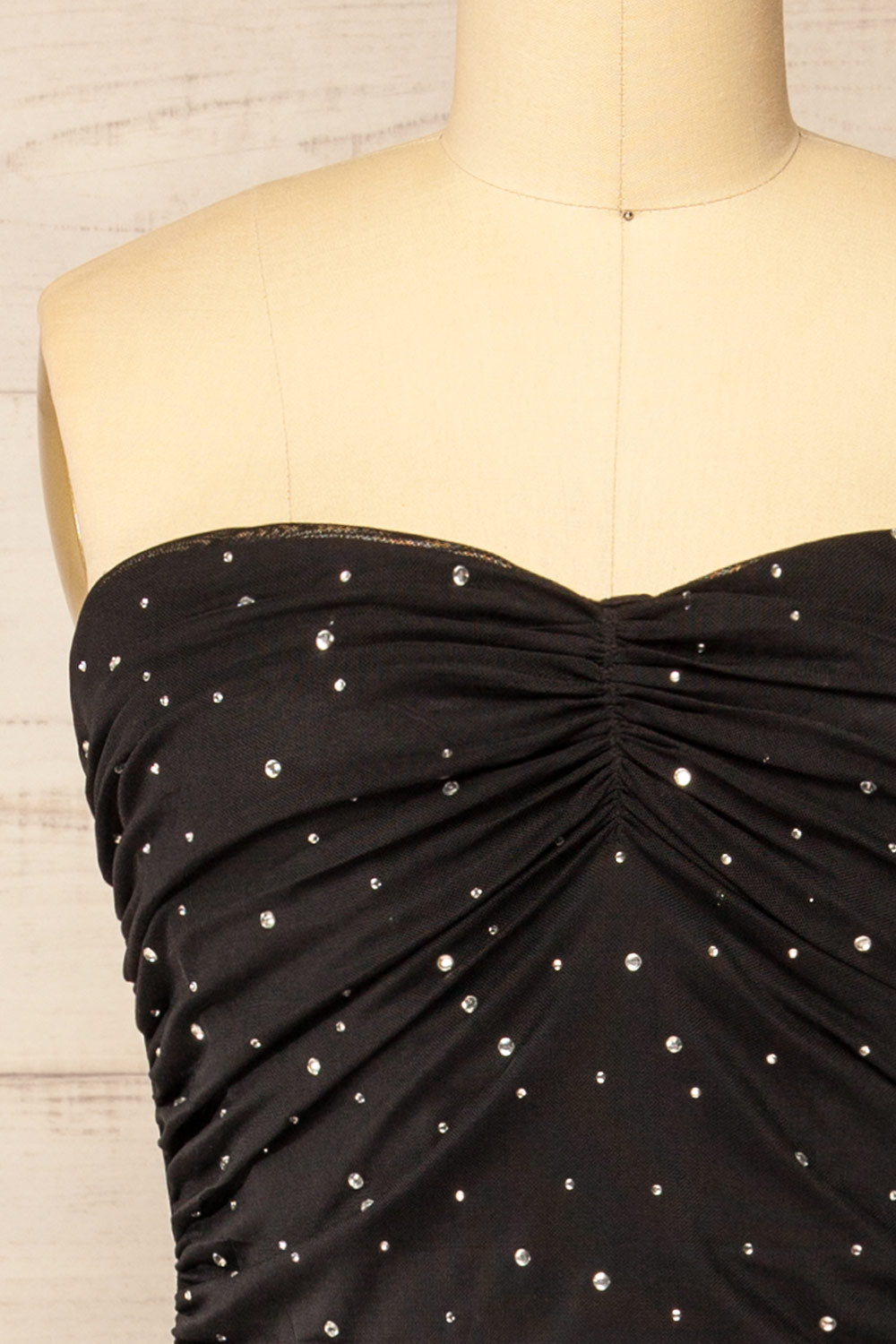 Ensenada Black Fitted Ruched Dress w/ Crystals | La petite garçonne front