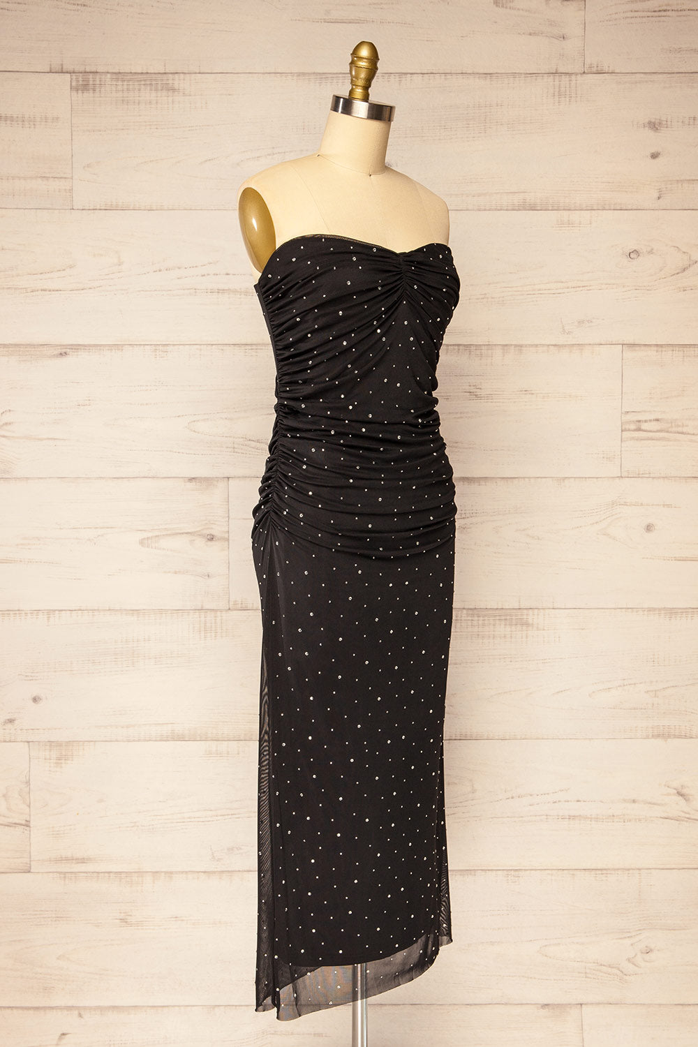Ensenada Black Fitted Ruched Dress w/ Crystals | La petite garçonne side view