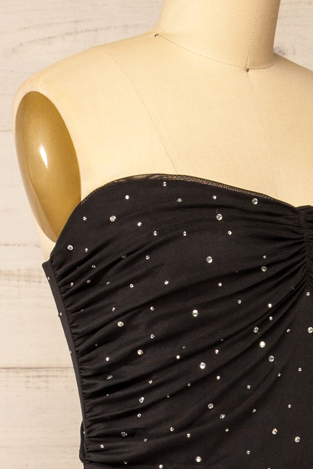 Ensenada Black Fitted Ruched Dress w/ Crystals | La petite garçonne side