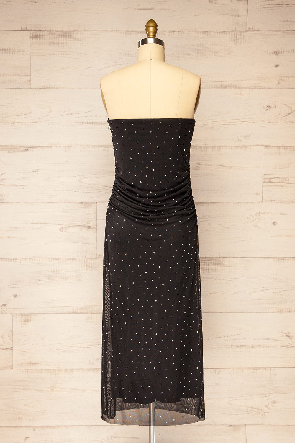 Ensenada Black Fitted Ruched Dress w/ Crystals | La petite garçonne back view