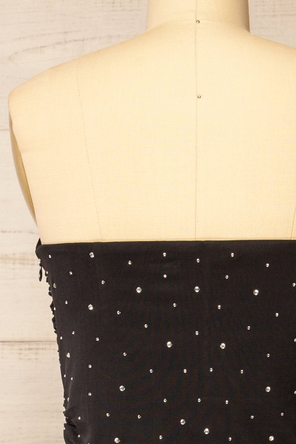 Ensenada Black Fitted Ruched Dress w/ Crystals | La petite garçonne back