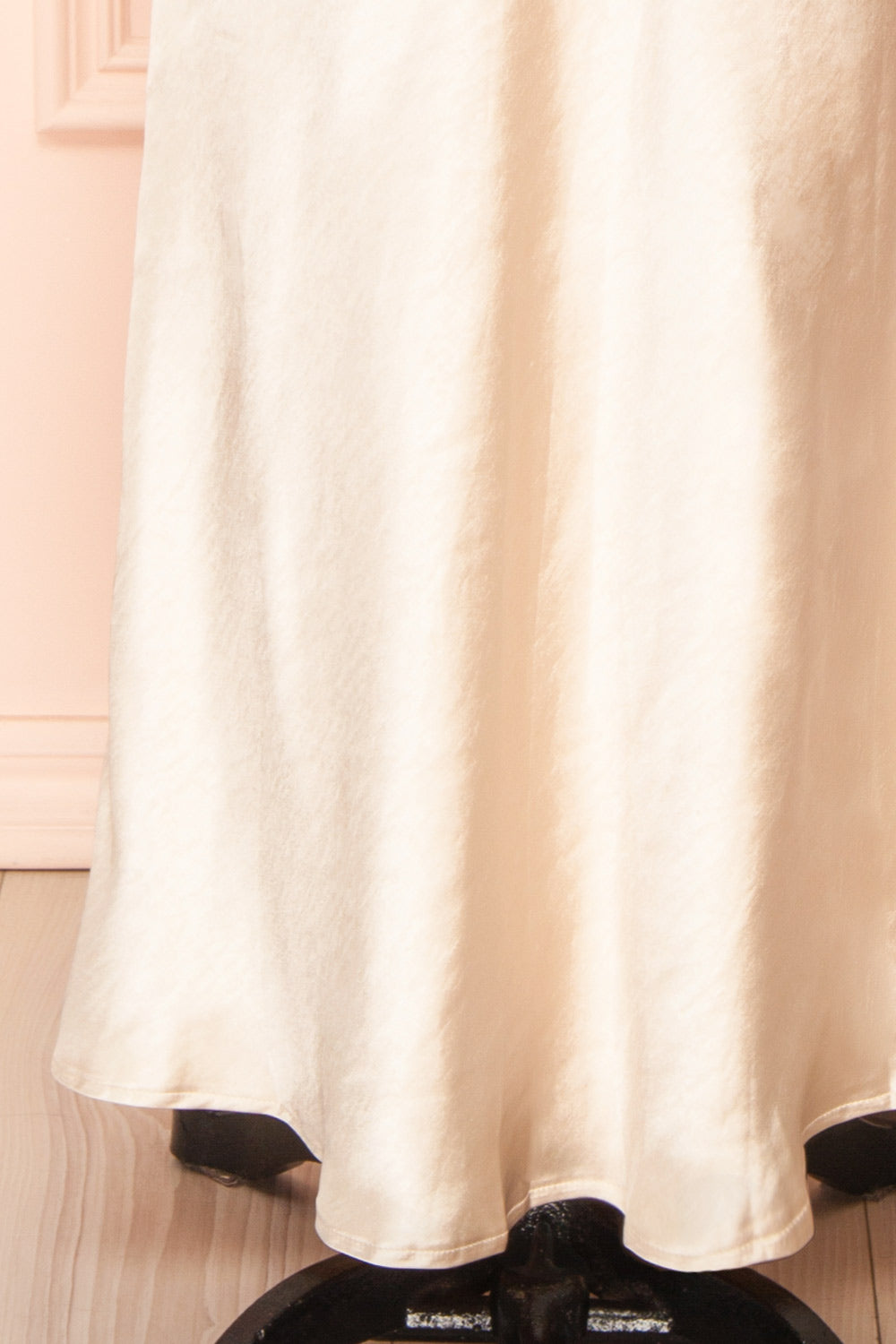 Envya Champagne Satin Maxi Dress w/ Floral Embroidery | Boutique 1861 bottom