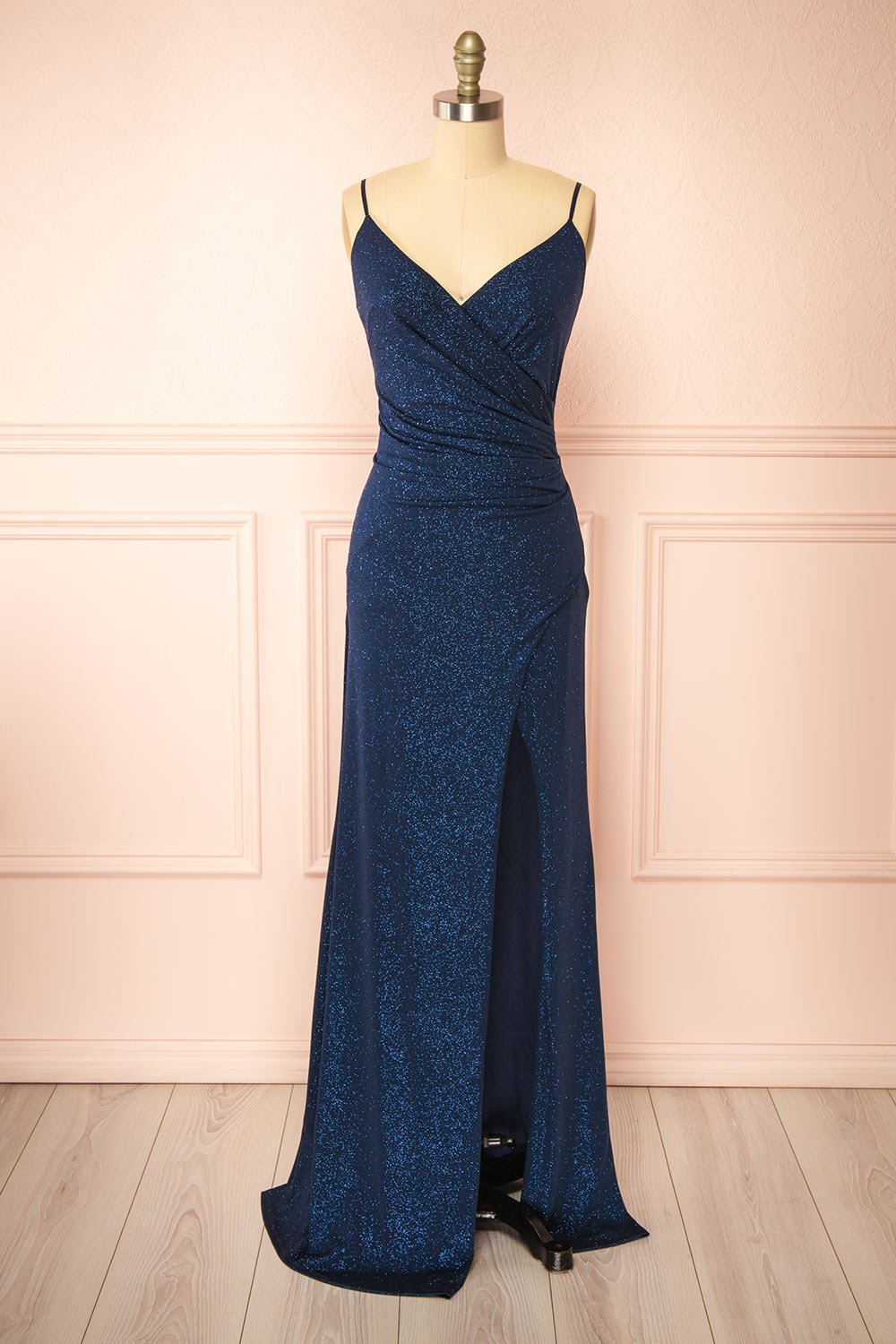 Enyra Navy Sparkling Dress w/ Wrapped Bodice | Boutique 1861 front view